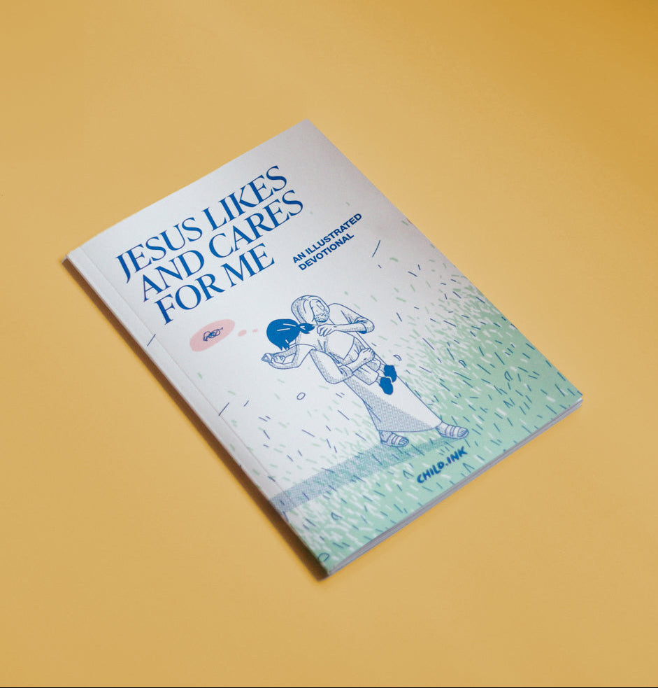 Book titled 'Jesus Likes and Cares for Me' on a yellow background